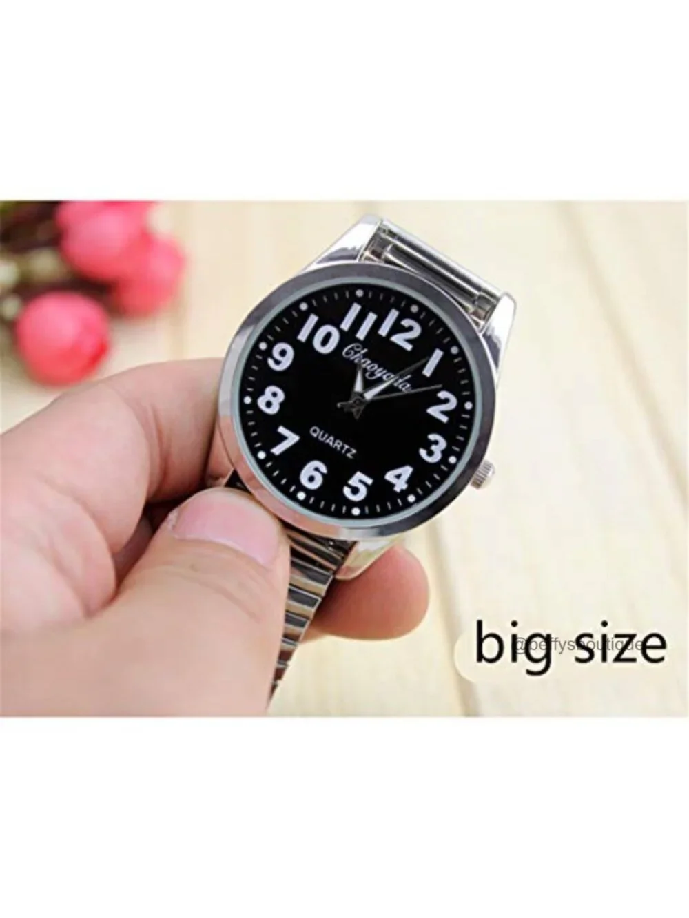 Classic Men's Easy Reader Big Dial Analog Quartz Stainless Steel Expansion Band
